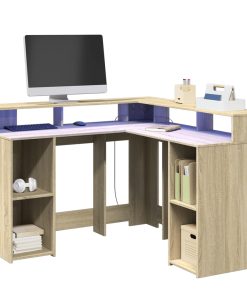 Scrivania Con Luci Led Rovere Sonoma 130x130x91cm In Truciolato