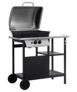Barbecue E Griglia A Gas A 3 Ripiani Tavolinetto Nero E Argento