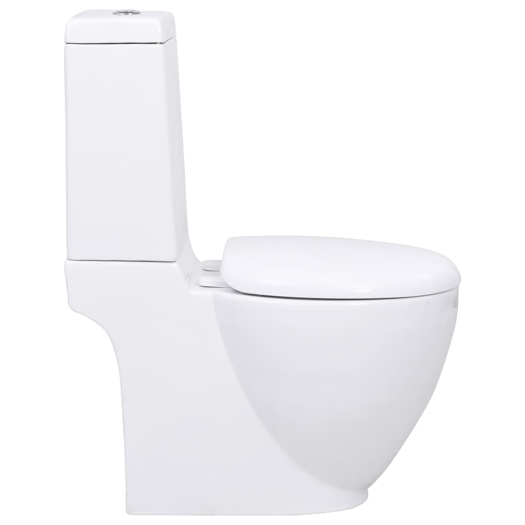 Vaso Wc In Ceramica Da Bagno Rotondo Base Con Scarico Bianco - Image 4