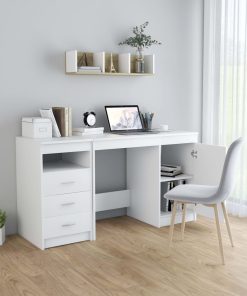 Scrivania Bianca 140x50x76 Cm In Legno Multistrato