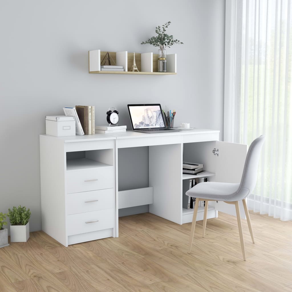 Scrivania Bianca 140x50x76 Cm In Legno Multistrato