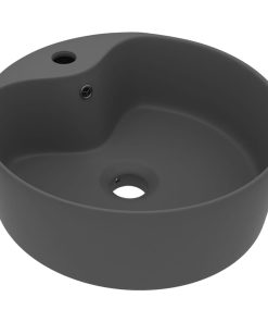 Lavandino Con Troppopieno Grigio Scuro Opaco 36x13 Cm Ceramica