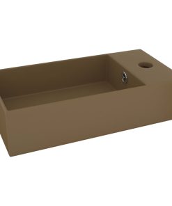 Lavandino Con Troppopieno In Ceramica Crema Opaco