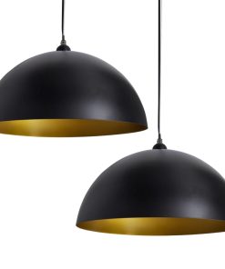 Lampada A Sospensione 2 Pz Altezza Regolabile Semisferica Nera