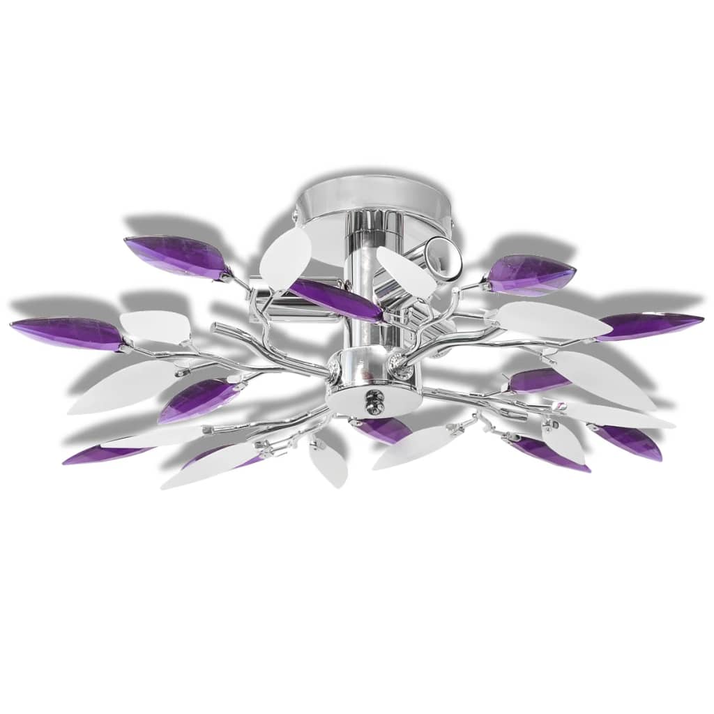 Lampada Soffitto Foglie Bianco E Viola Cristallo Acrilico 3xe14 - Image 4