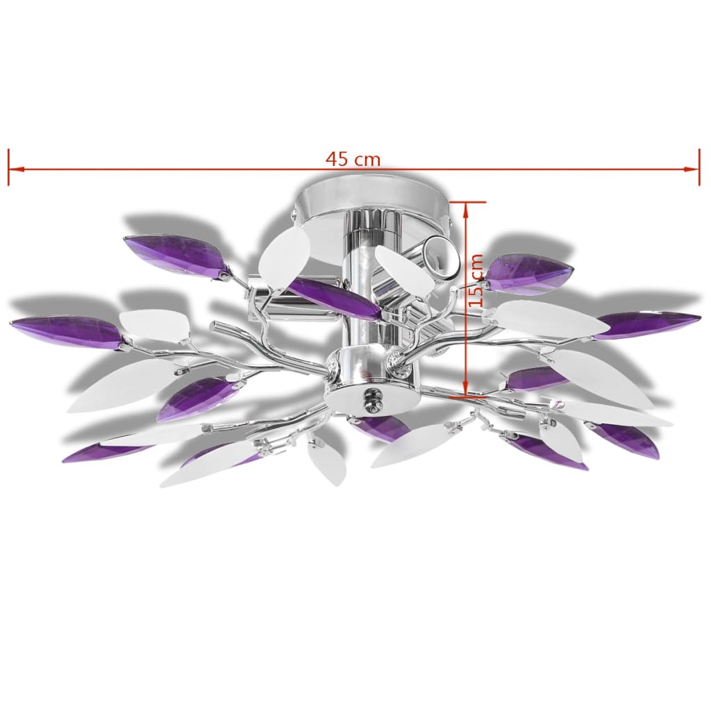 Lampada Soffitto Foglie Bianco E Viola Cristallo Acrilico 3xe14 - Image 2