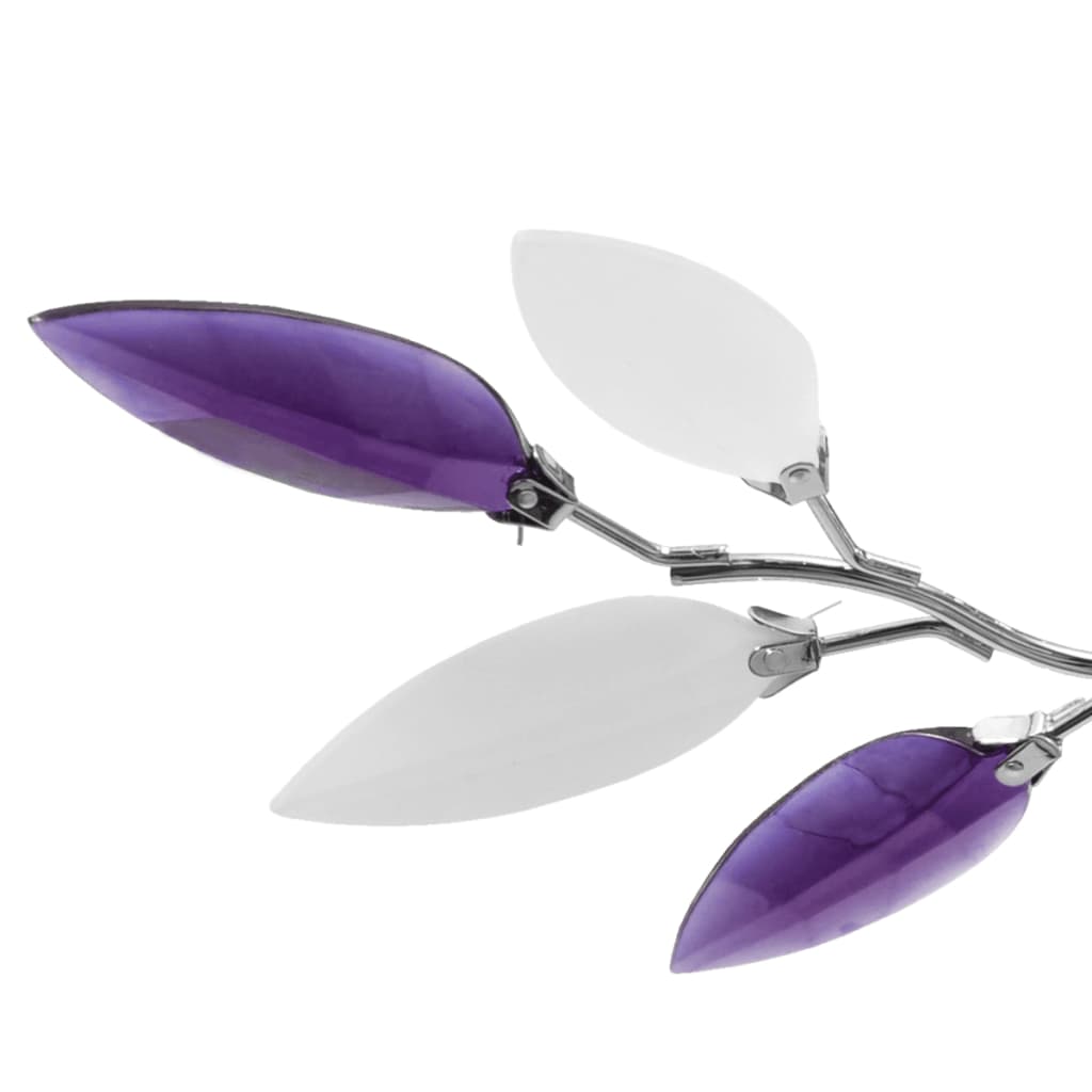Lampada Soffitto Foglie Bianco E Viola Cristallo Acrilico 3xe14