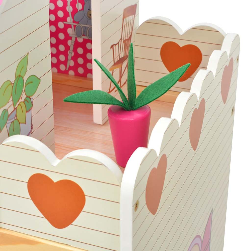 Casa Delle Bambole A 3 Piani In Legno 60x30x90 cm
