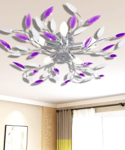 Lampada Da Soffitto Bianco E Viola In Cristalli Acrilici 5 E14