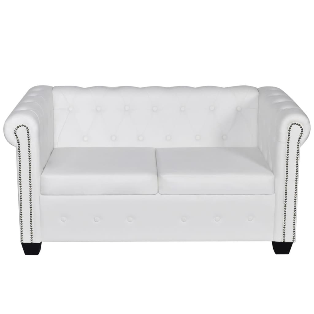 Divano Chesterfield A 2 Posti In Finta Pelle Bianco