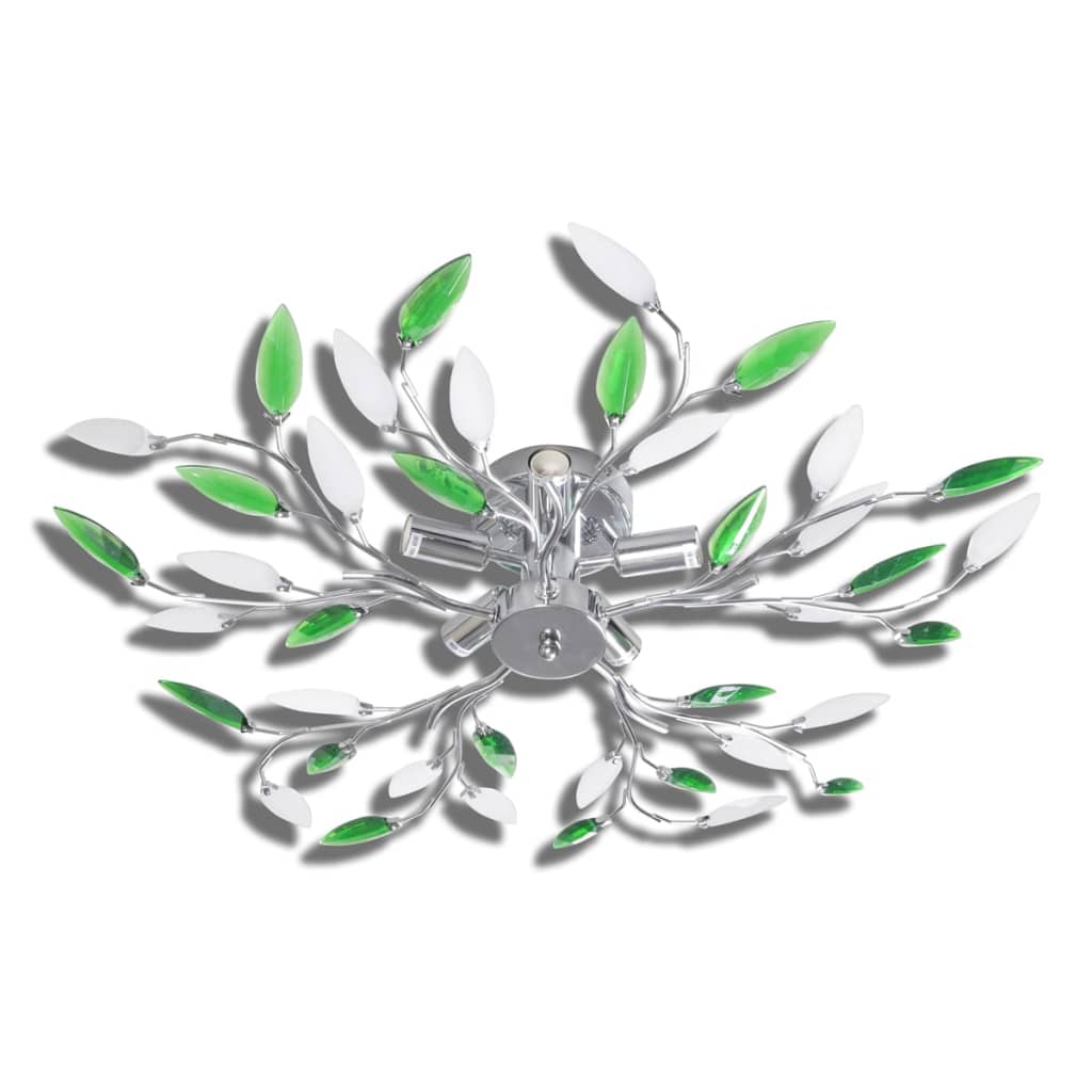 Lampada Da Soffitto Verde E Bianco In Cristalli Acrilici 5 E14
