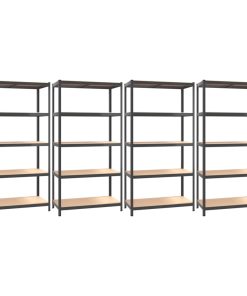 Scaffali 5 Ripiani 4pz Antracite In Acciaio E Legno Multistrato