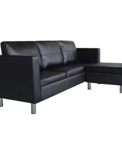 Divano Componibile A 3 Posti In Pelle Artificiale Nero