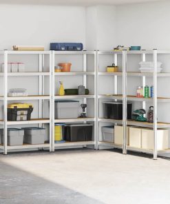 Mensole Portaoggetti 5 Strati 4 Pz Argento In Acciaio E Legno