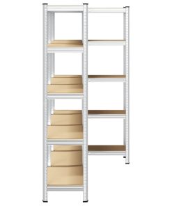 Mensole Portaoggetti 5 Strati 3 Pz Argento In Acciaio E Legno