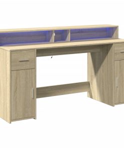 Scrivania Con Luci Led Rovere Sonoma 160x55x91cm In Multistrato