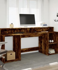Scrivania Con Luci Led Rovere Fumo 200x55x91 Cm In Truciolato