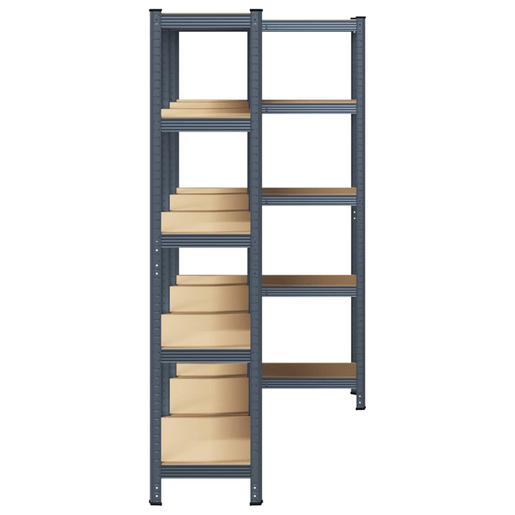 Mensole Portaoggetti 5 Strati 3pz Antracite In Acciaio E Legno - Image 2