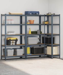 Mensole Portaoggetti 5 Strati 3pz Antracite In Acciaio E Legno