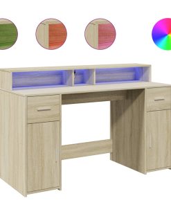 Scrivania Con Luci Led Rovere Sonoma 140x55x91cm In Multistrato