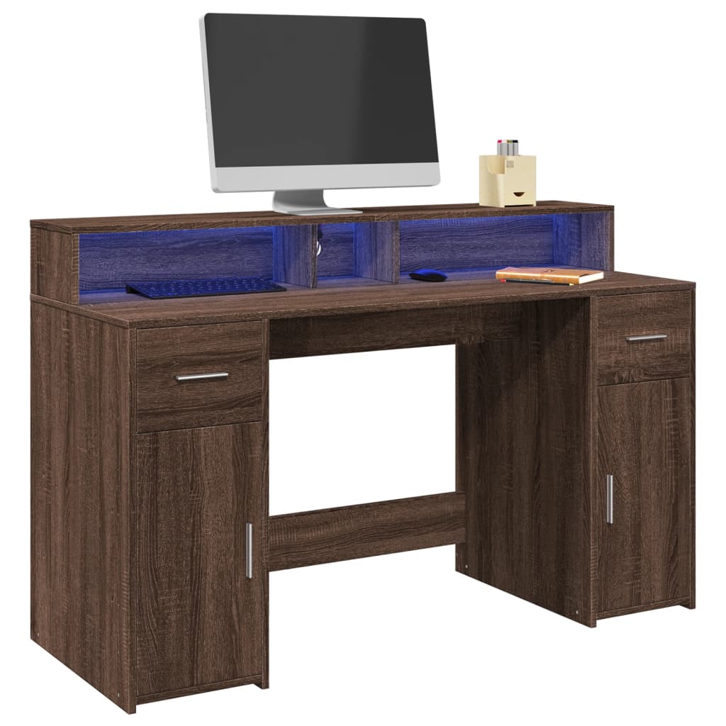Scrivania Con Luci Led Marrone Rovere 140x55x91 Cm Multistrato