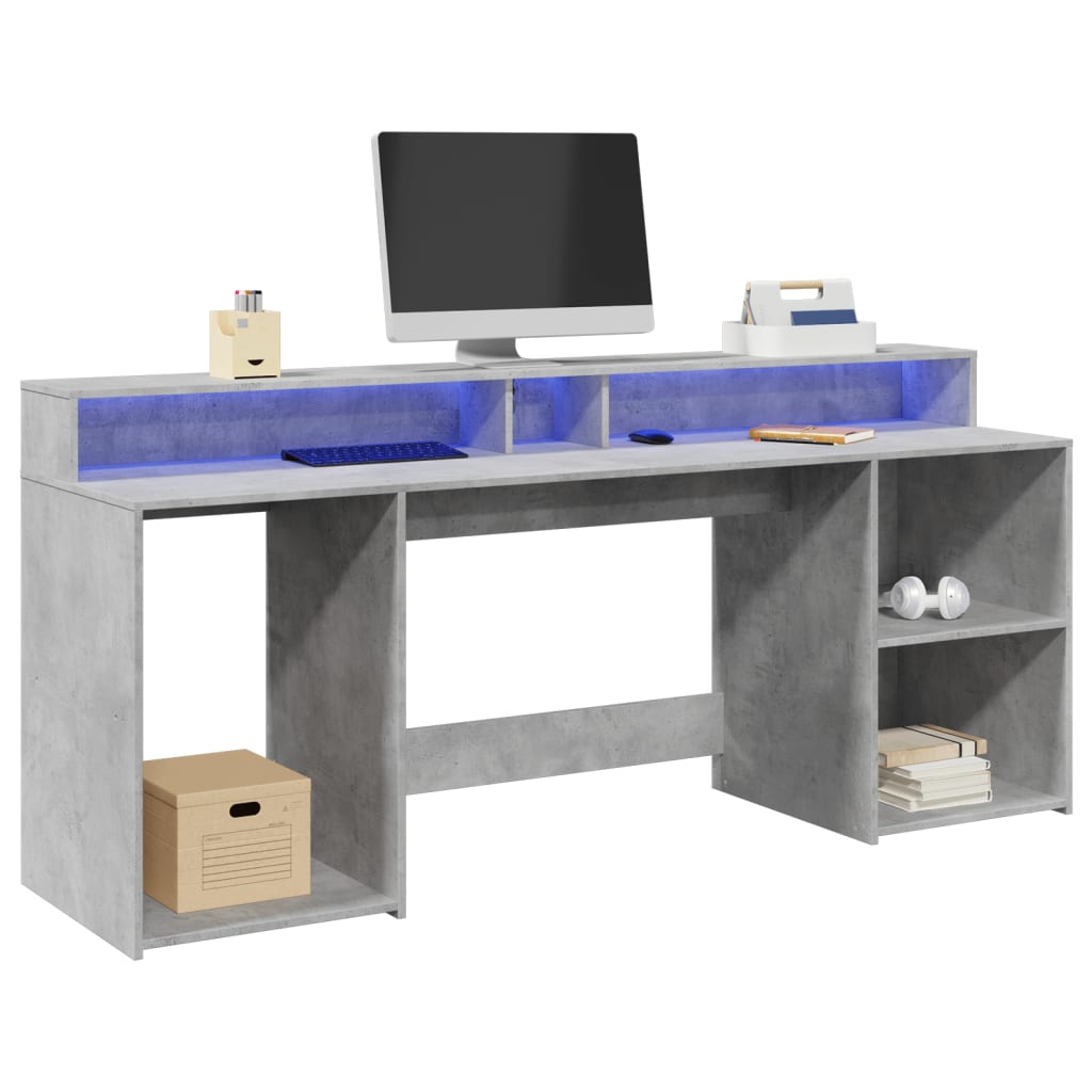Scrivania Con Luci Led Grigio Cemento 200x55x91 Cm Truciolato