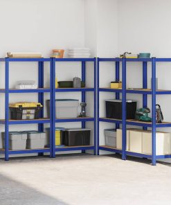 Mensole Portaoggetti 4 Strati 4pz Blu Acciaio Legno Multistrato