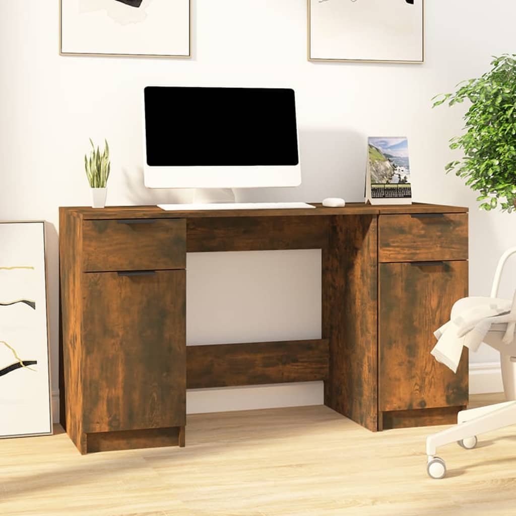 Scrivania Con Mobile Laterale Rovere Fumo In Legno Multistrato