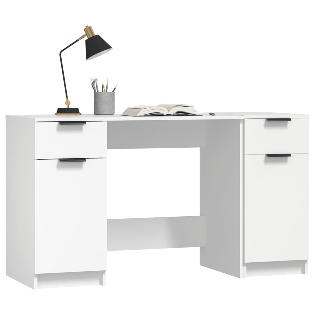 Scrivania Con Mobile Laterale Bianco In Legno Multistrato