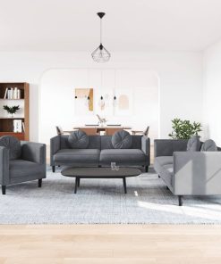 Set Di Divani 3 Pz Con Cuscini Grigio Scuro In Velluto
