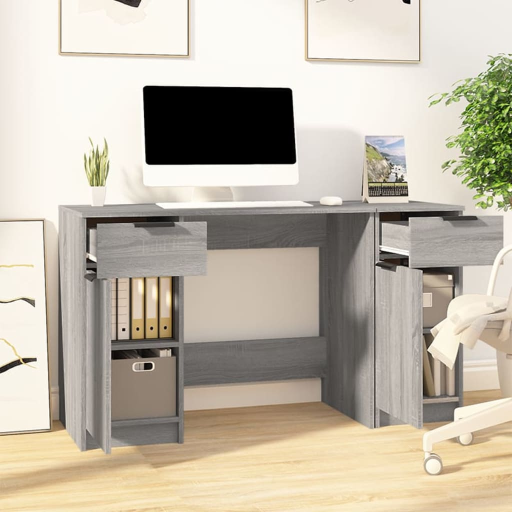 Scrivania Con Mobile Laterale Grigio Sonoma Legno Multistrato