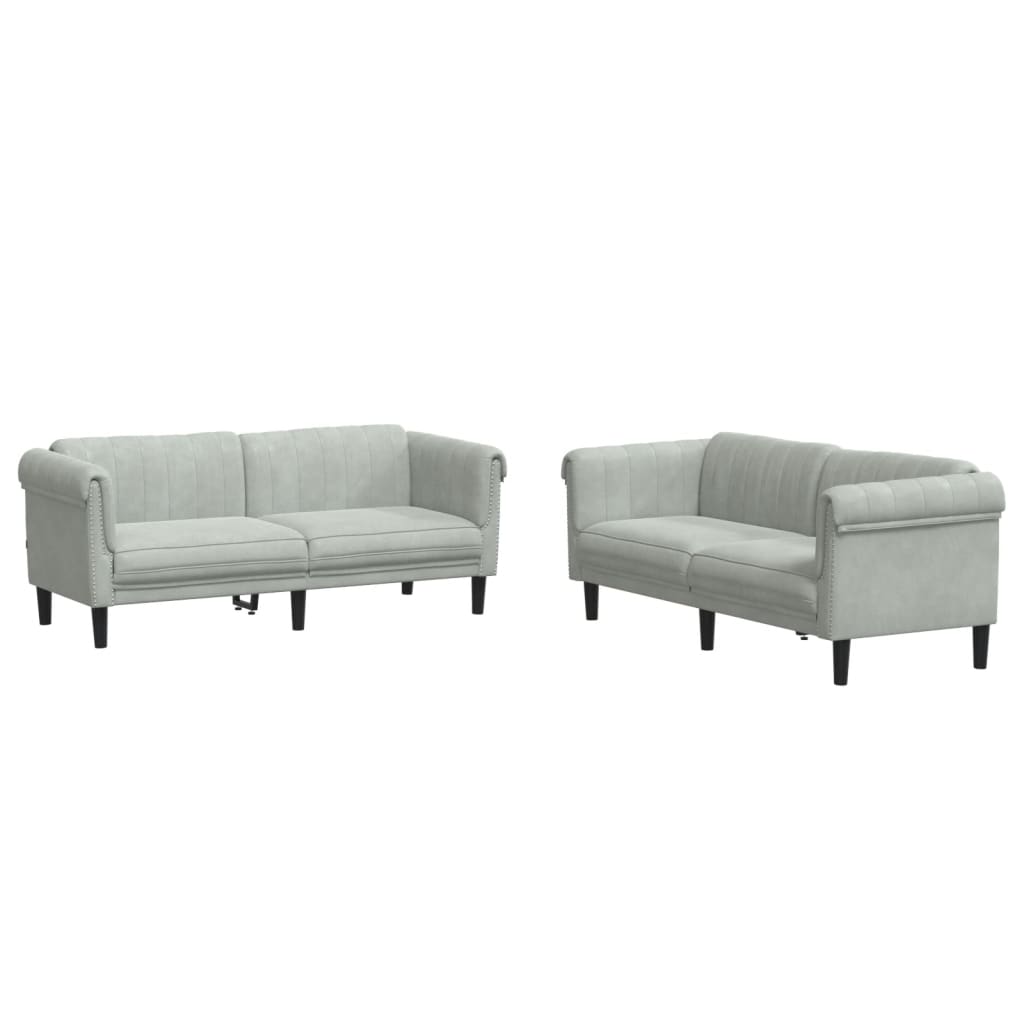 Set Di Divani 2 Pz Grigio Chiaro In Velluto