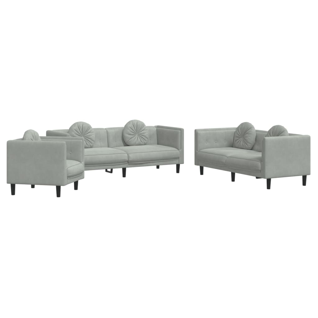 Set Di Divani 3 Pz Con Cuscini Grigio Chiaro In Velluto - Image 4