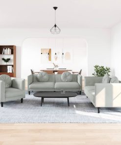 Set Di Divani 3 Pz Con Cuscini Grigio Chiaro In Velluto