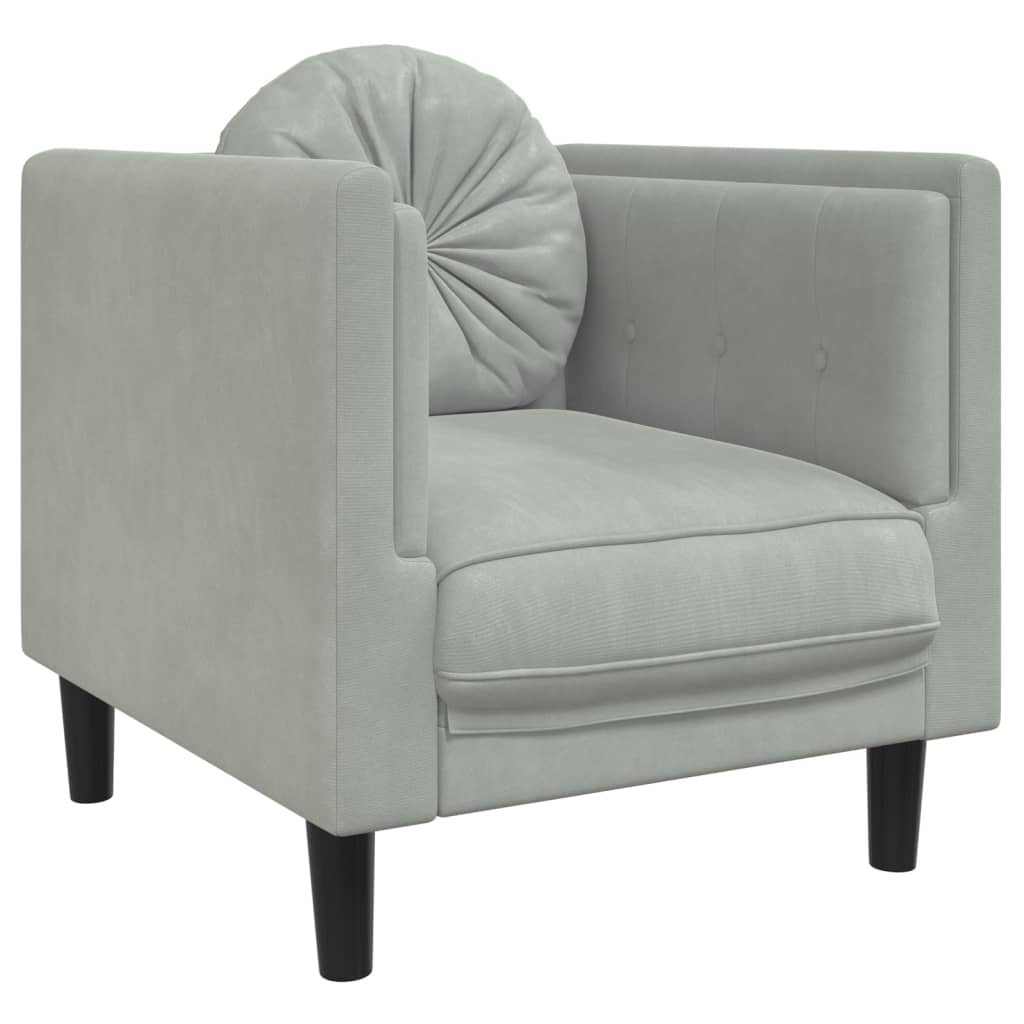 Set Di Divani 3 Pz Con Cuscini Grigio Chiaro In Velluto - Image 6