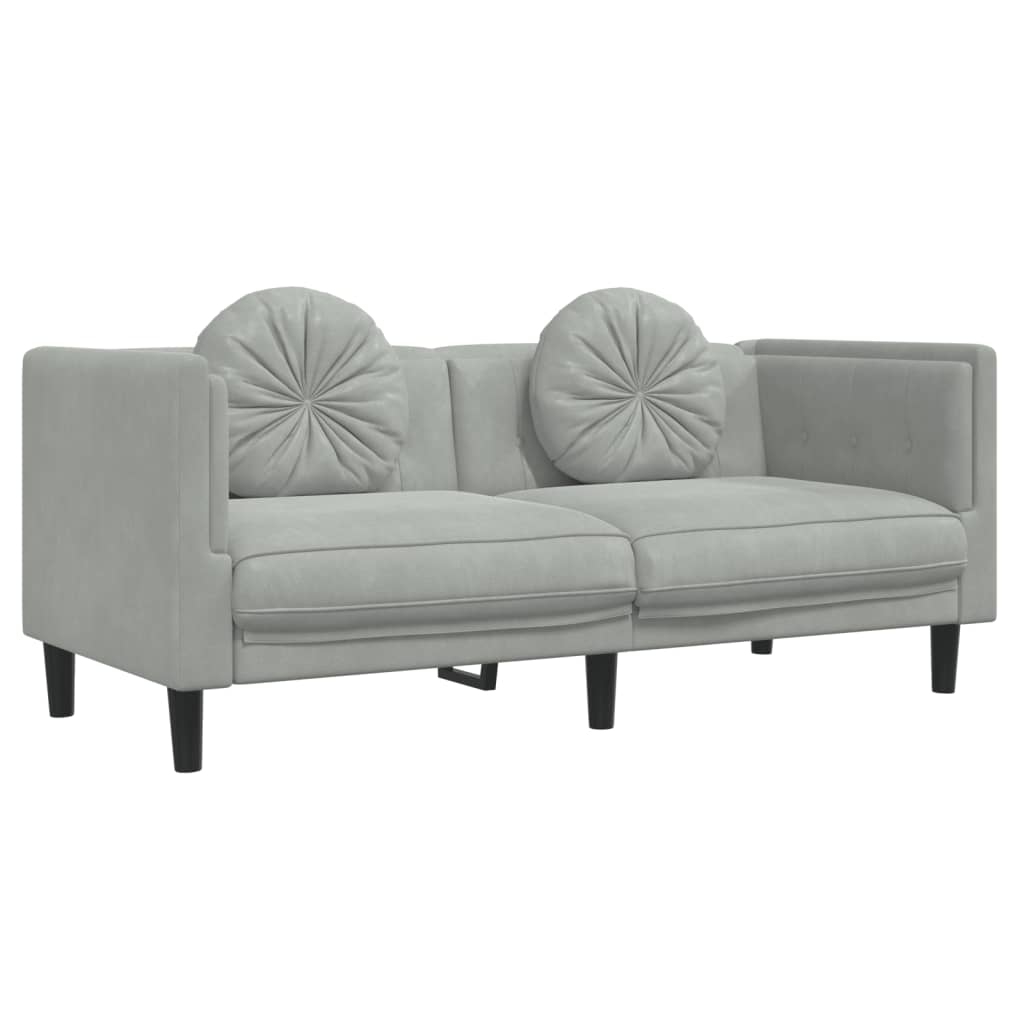 Set Di Divani 3 Pz Con Cuscini Grigio Chiaro In Velluto - Image 5