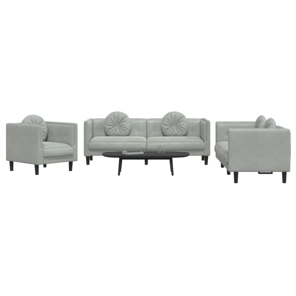 Set Di Divani 3 Pz Con Cuscini Grigio Chiaro In Velluto - Image 3