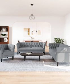 Set Di Divani 3 Pz Grigio Chiaro In Tessuto