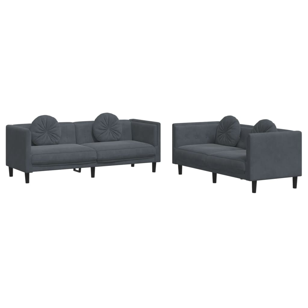 Set Di Divani 2 Pz Con Cuscini Grigio Scuro In Velluto - Image 6