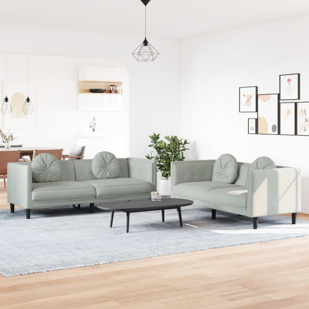 Set Di Divani 2 Pz Con Cuscini Grigio Chiaro In Velluto
