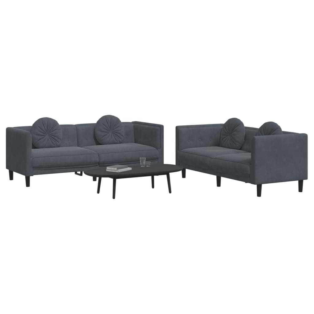 Set Di Divani 2 Pz Con Cuscini Grigio Scuro In Velluto - Image 4