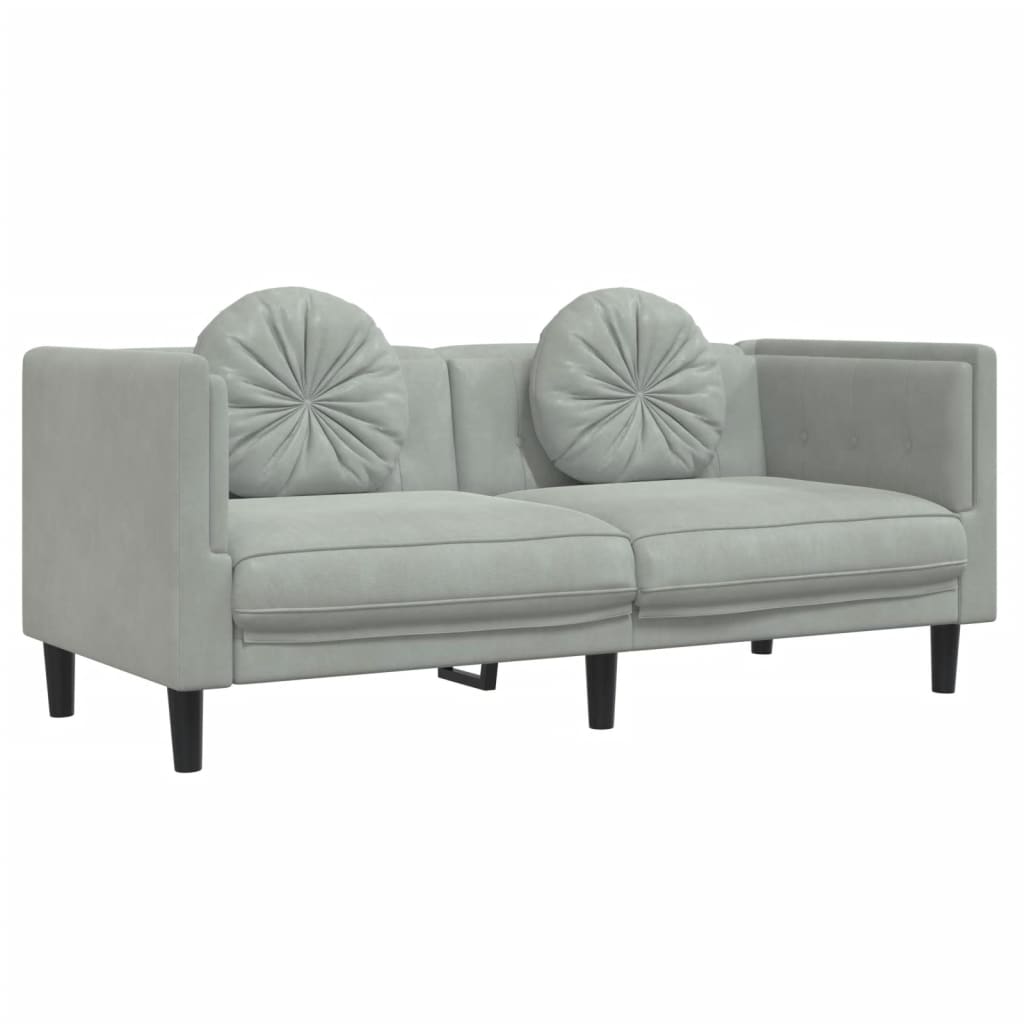 Set Di Divani 2 Pz Con Cuscini Grigio Chiaro In Velluto - Image 6