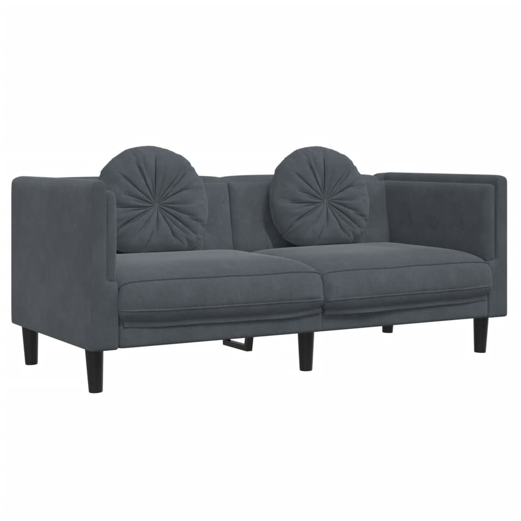 Set Di Divani 2 Pz Con Cuscini Grigio Scuro In Velluto