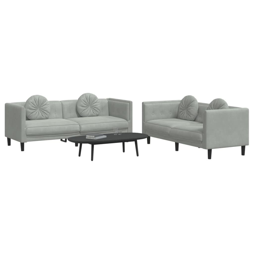 Set Di Divani 2 Pz Con Cuscini Grigio Chiaro In Velluto - Image 5