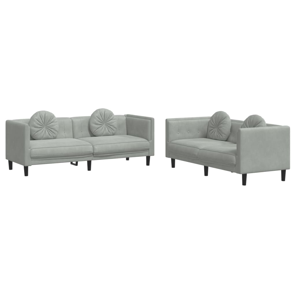 Set Di Divani 2 Pz Con Cuscini Grigio Chiaro In Velluto - Image 3