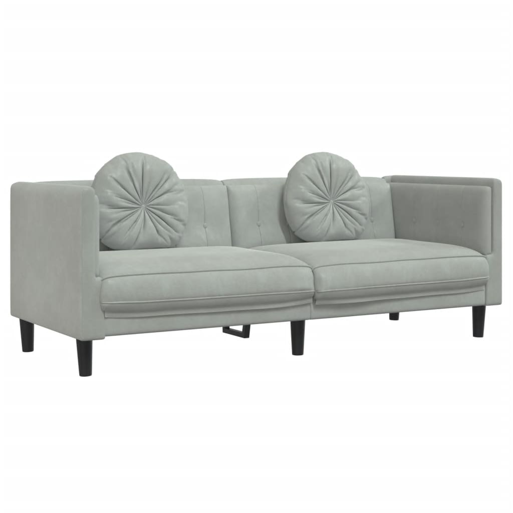 Set Di Divani 2 Pz Con Cuscini Grigio Chiaro In Velluto - Image 4