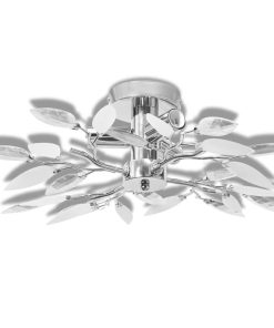Lampada Da Soffitto Foglie Bianco E Acrilico Trasparente 3xe14