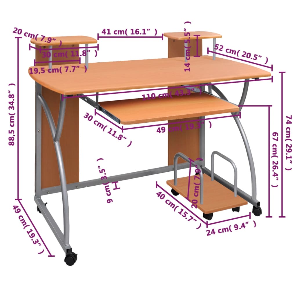 Scrivania Da Computer Marrone 110x52x88,5 Cm Legno Multistrato