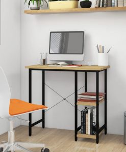 Scrivania Computer Nera E Rovere Chiaro 80x40x72cm Mdf Metallo