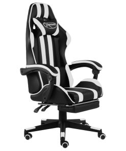 Sedia Da Gaming Con Poggiapiedi Nera E Bianca In Similpelle